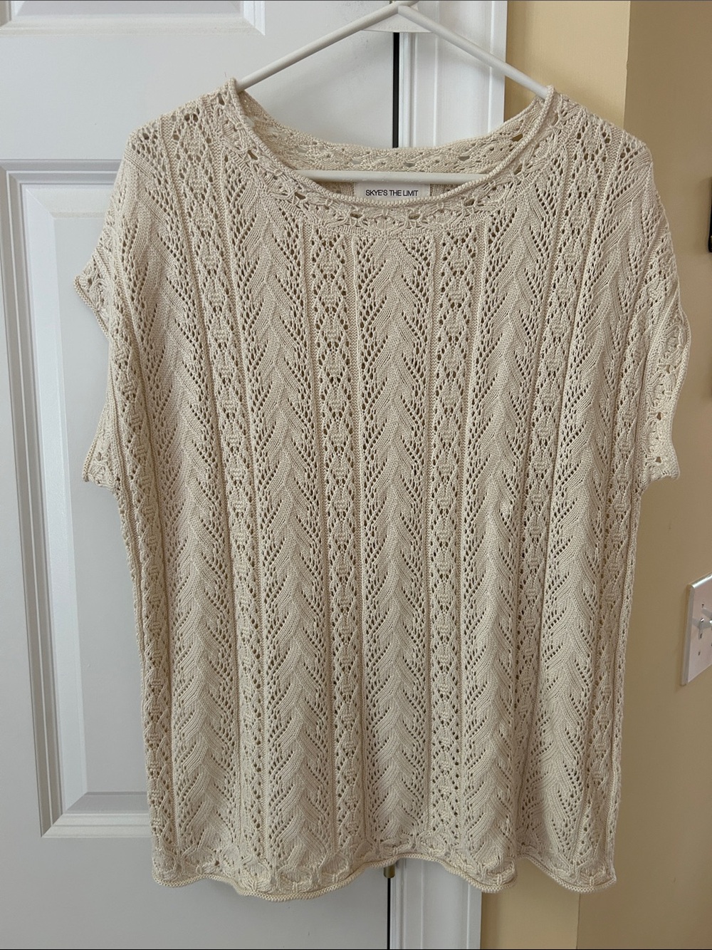 Skye's the Limit Cream Open-Knit Short Sleeve Sweater